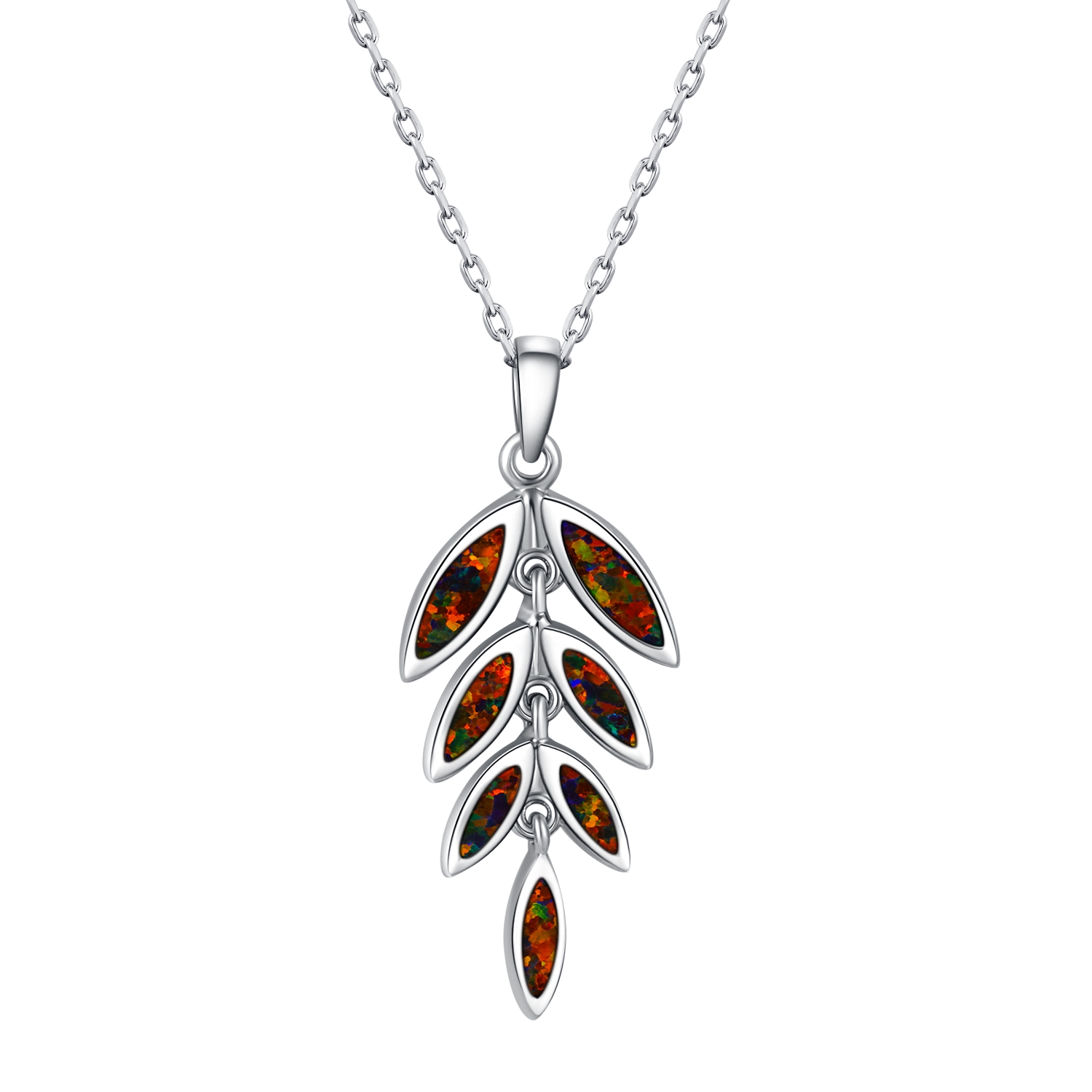 Hermoso colgante de gema de ópalo de plata esterlina hawaiana creado con hojas de ópalo de oliva, joyería para mujer, collar de hojas de ópalo rojo