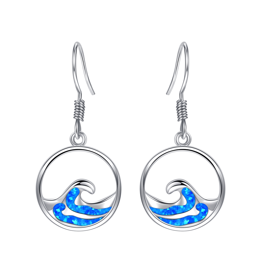 Sterling Silver Blue Opal Wave Earrings Hawaii Jewelry
