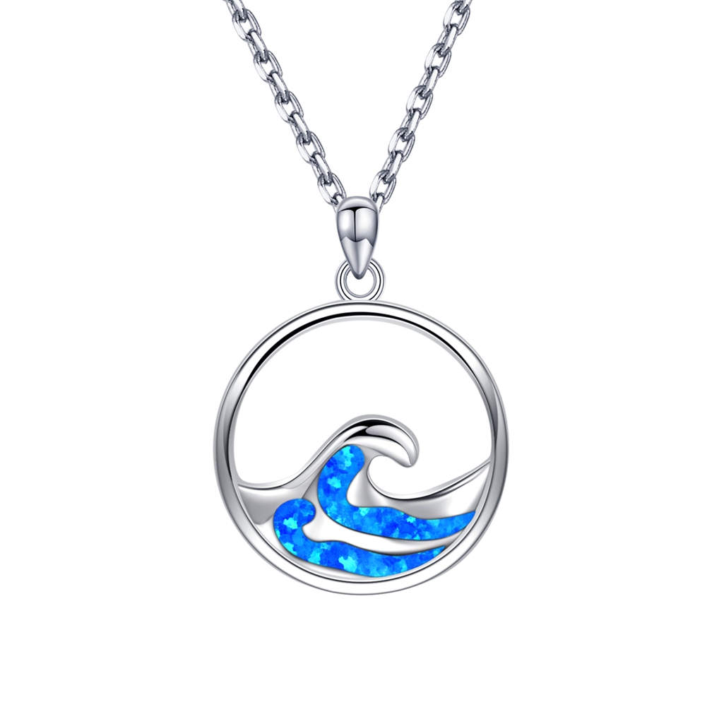 Κρεμαστό μενταγιόν με μπλε Opal Wave Lab Created Silver Lab