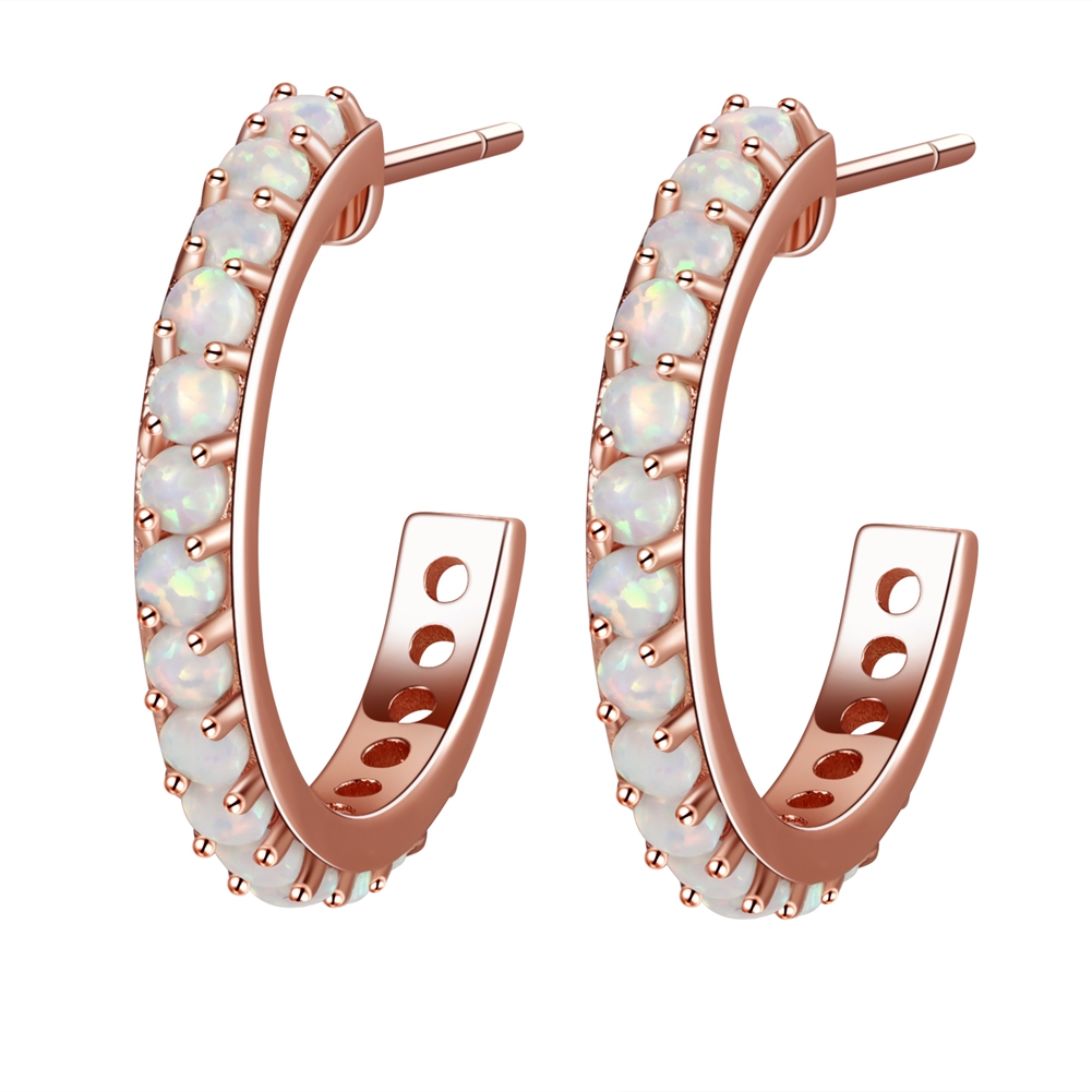 Opal Hoop Earrings in Sterling Silver
