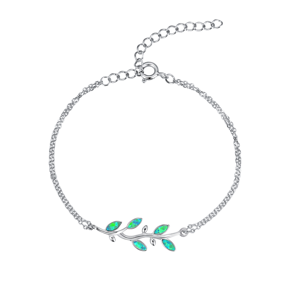 Sterling Silver Blue Opal Trendy Leaf Bracelet