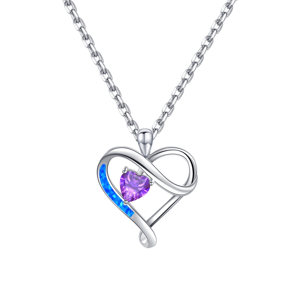 925 Sterling Silver Micro Pave blue Fire Opal Heart Pendant