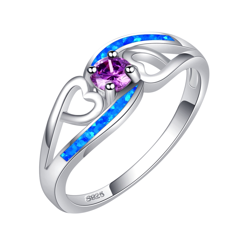 Blue Opal Amethyst Infinity 925 Sterling Silver Ring