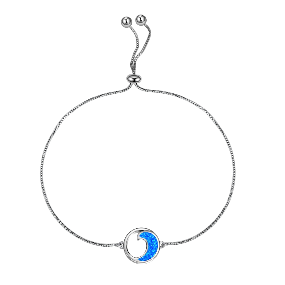 Sterling Silver Dainty Blue Opal Wave Bracelet 