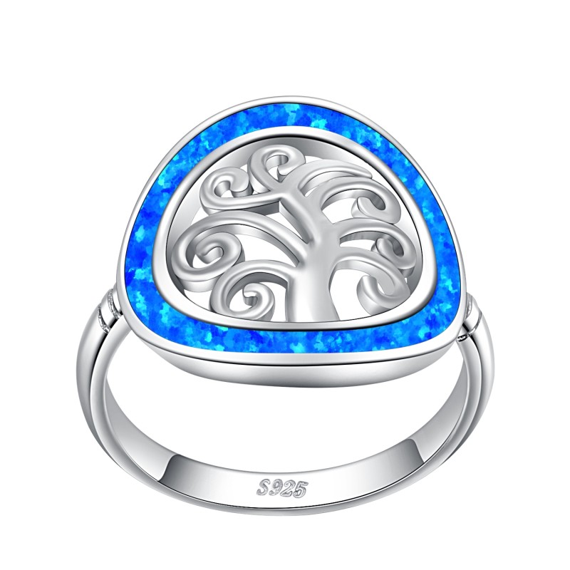  Lab Opal Round Tree of Life Ring New .925 Sterling Silver Band ring