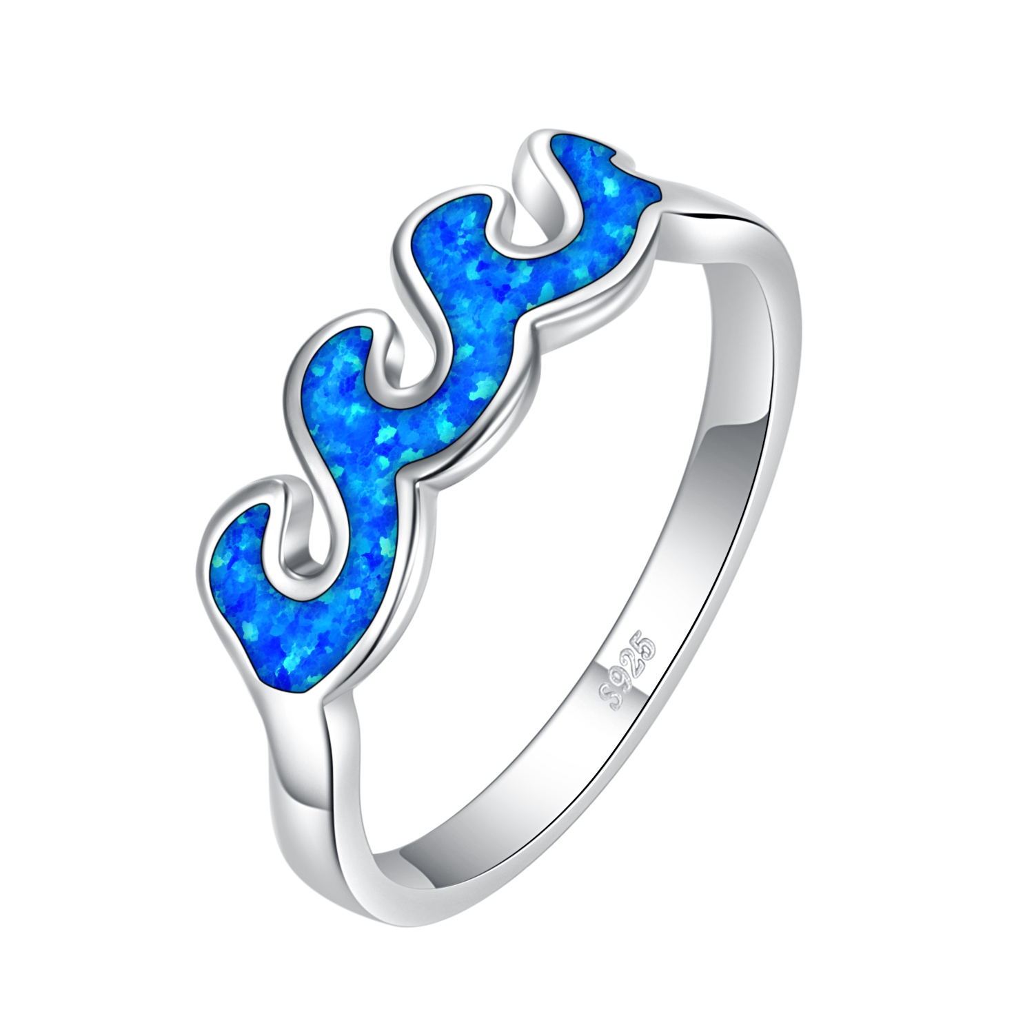 925 Sterling Silver Statement Wave Rings,Best Blue Opal Wave Ring Give The Girl The Best Gift