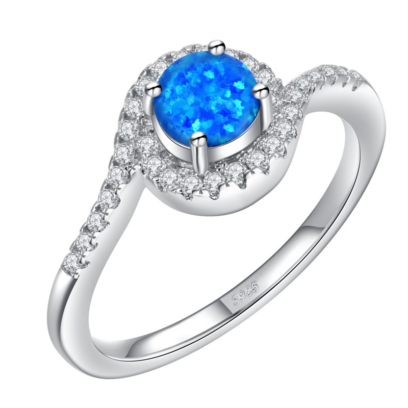 925 Sterling Silver  Fire Opal round Ladies Ring Size 4-12