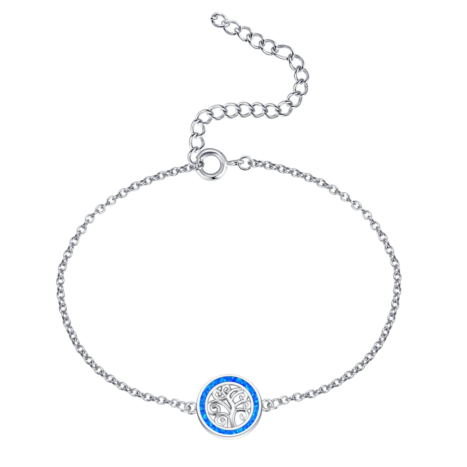 Blue Opal Tree Of Life .925 Sterling Silver Bracelet