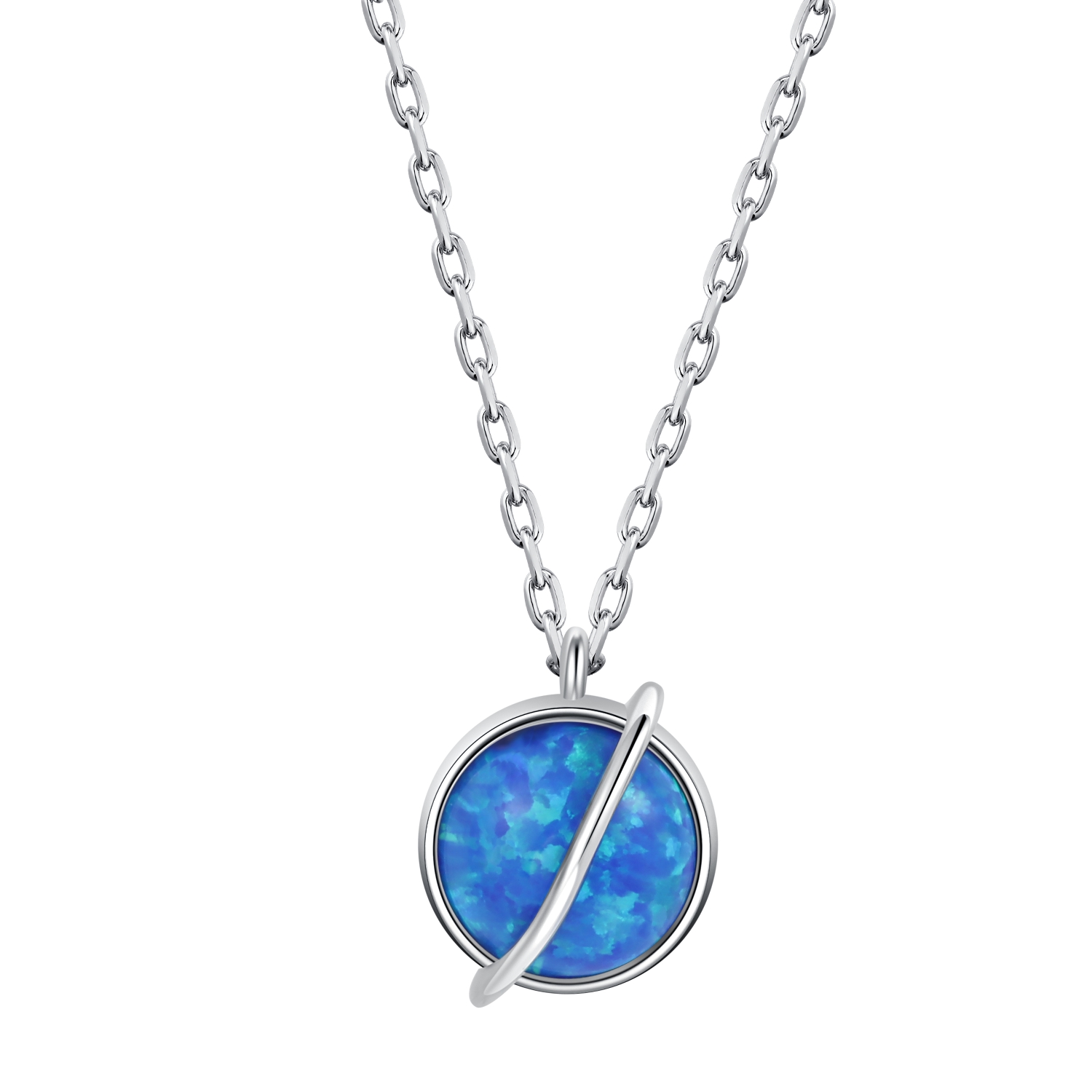 Blue Opal Necklace Round Opal Gemstone Pendant, Minimal and Elegant Necklace for Daily Use, Opal Jewelry, Anniversary Gift, Valentine Gift, Gift for Her