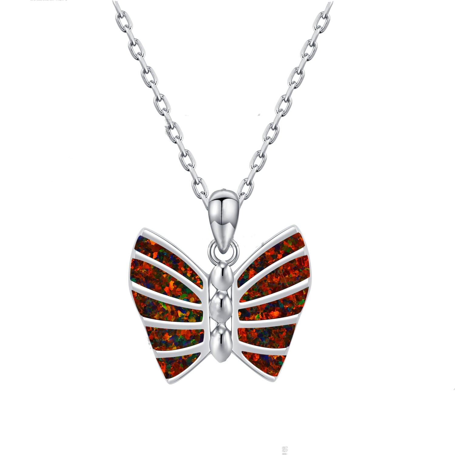 925 Sterling Silver Created Opal Butterfly pendant necklace Jewelry for Women Teens Birthday Gifts