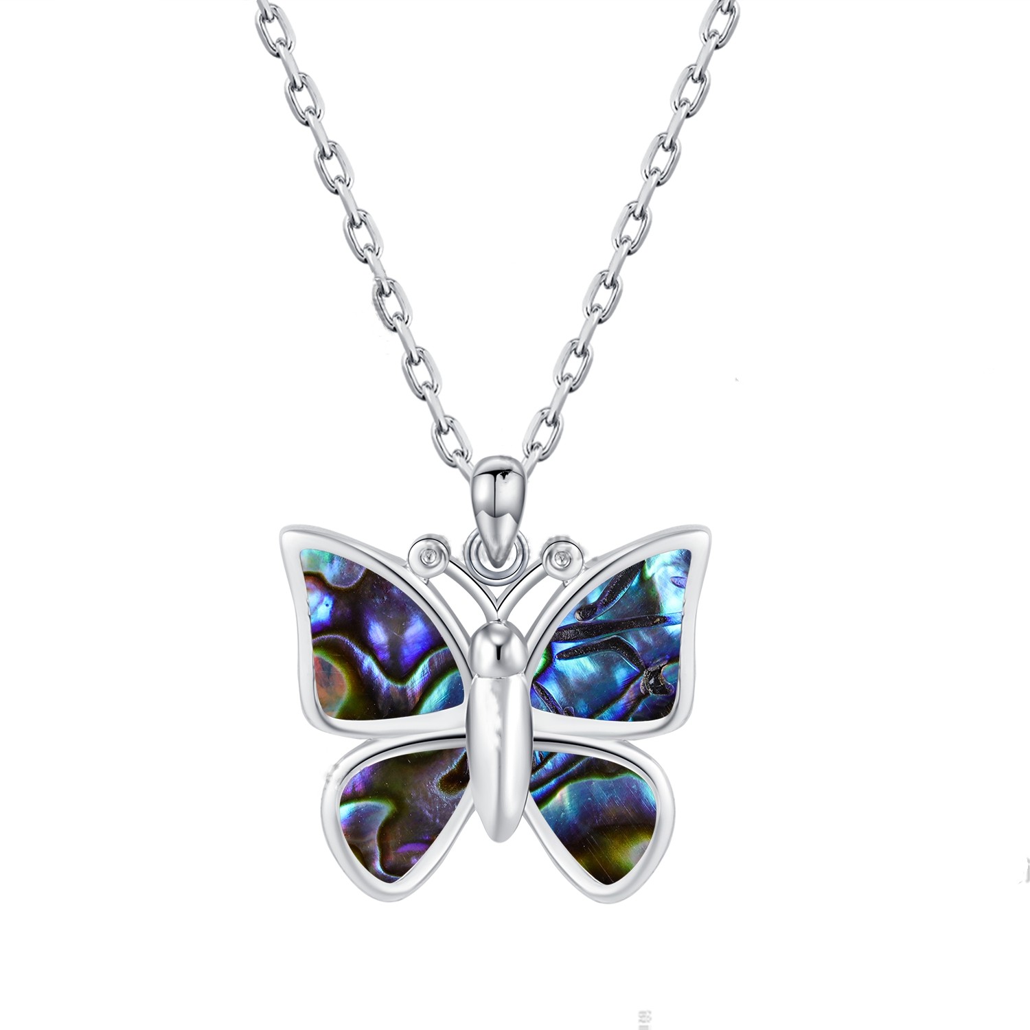 October Birthstone Sterling Silver Butterfly pendant Necklace Created Blue Opal Gemstone Dainty Fine Jewelry For Women