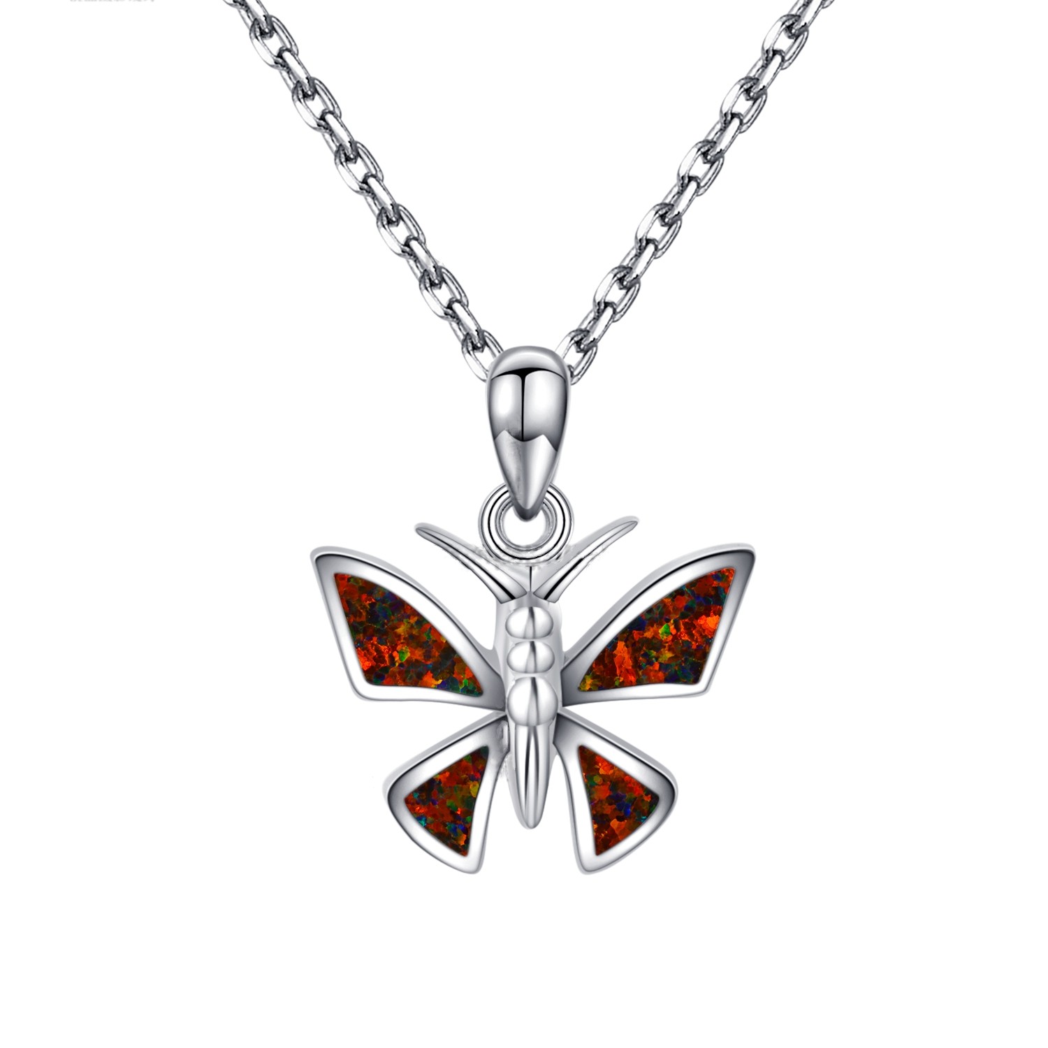 Opal Butterfly pendant Necklace Blue Gemstone Silver Animal Necklace