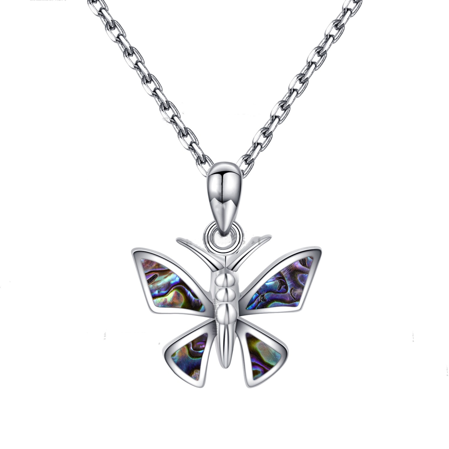 Opal Butterfly pendant Necklace Blue Gemstone Silver Animal Necklace
