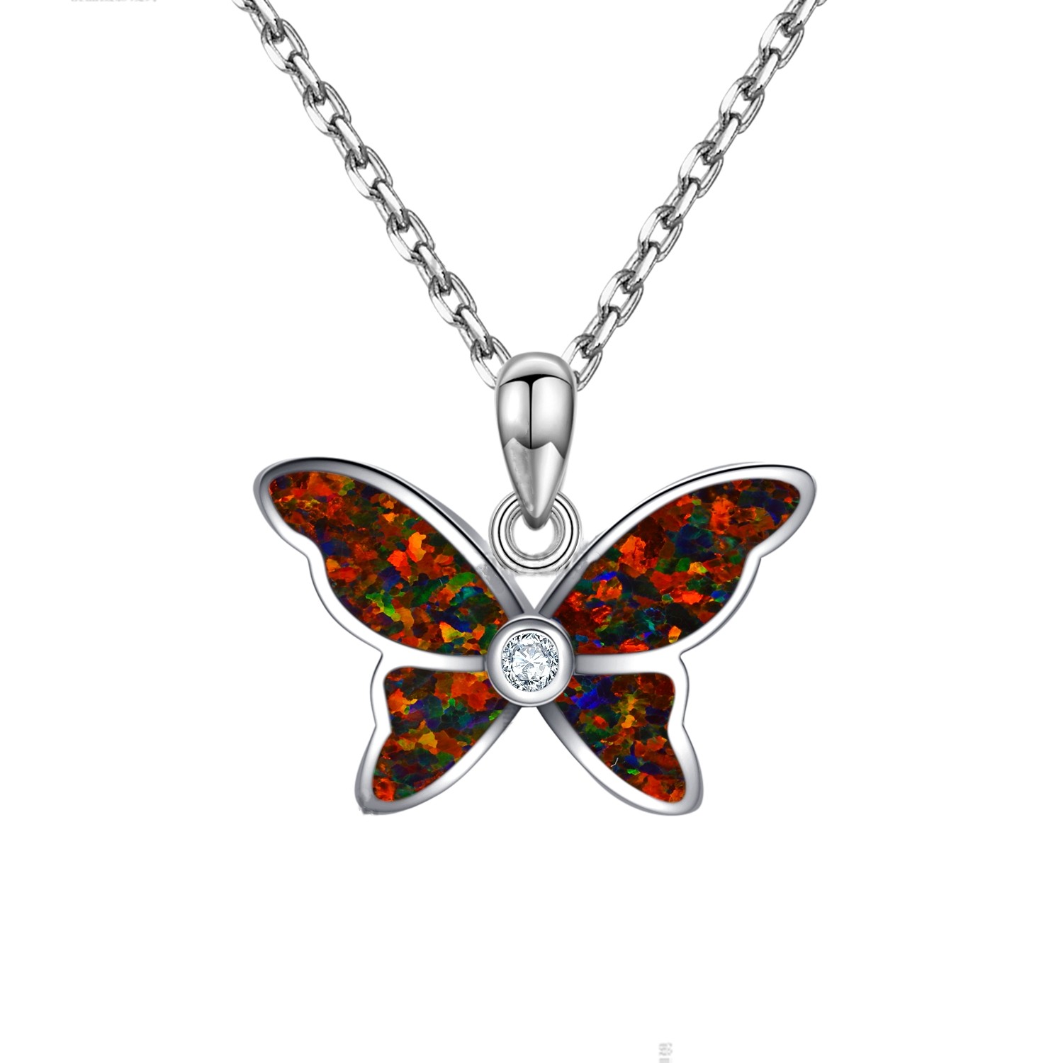 Blue Butterfly Necklace for Women 925 Sterling Silver Opal Pendant Necklace