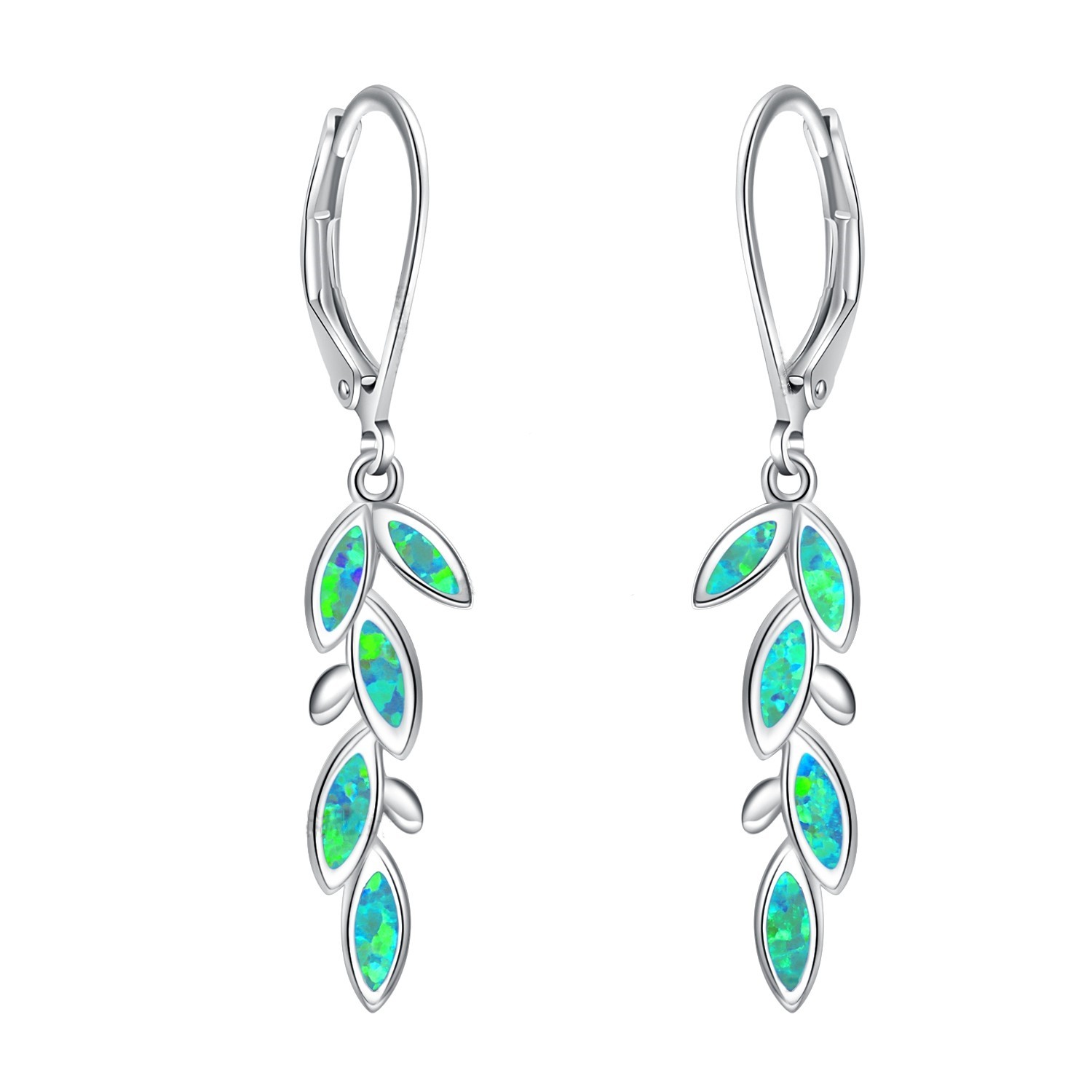 Hypoallergenic Olive Leaf dangle Opal Earrings Lightweight Cutie Gifts for Girls Women Earrings for Sensitive Ears