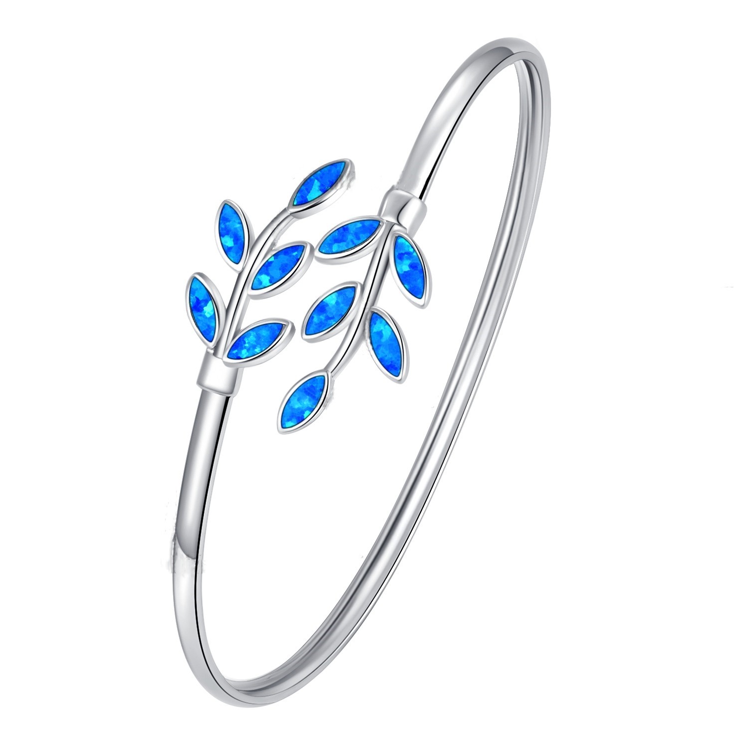925 STERLING SILVER OLIVE LEAF OPAL BANGLE BRACELET 