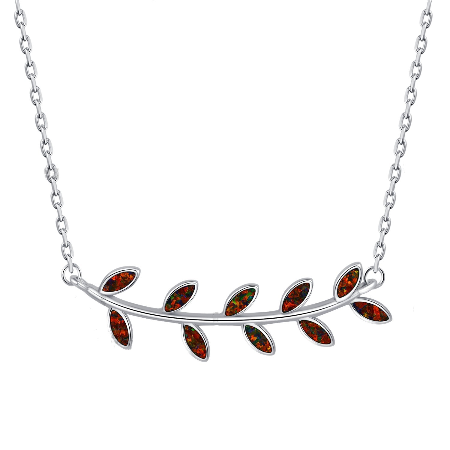 Sterling Silver 925 Blue Opal Greek Olive Leaves Pendant & Chain Necklace, Ancient Greek Leaf leaves Opal Pendant, Olive Leave