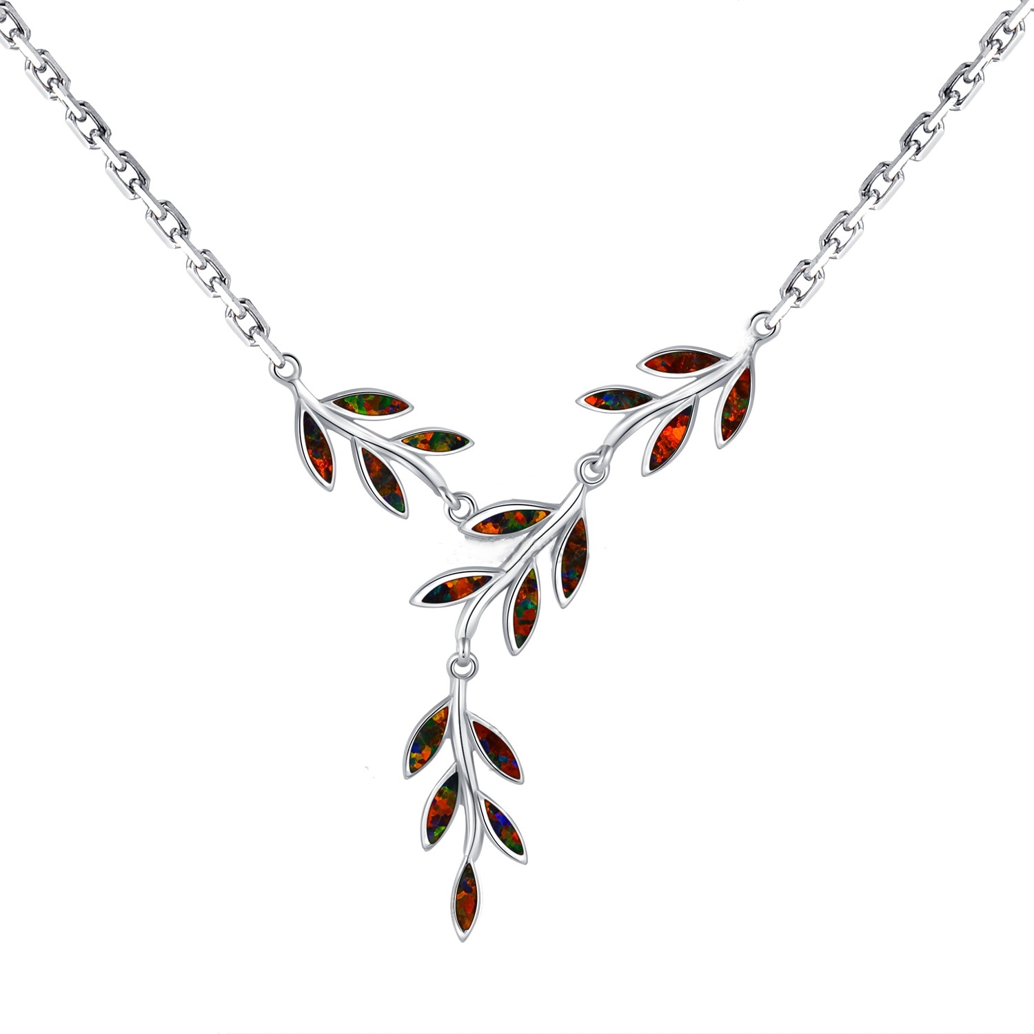 Sterling Silver Blue Opal Trendy Leaf Necklace