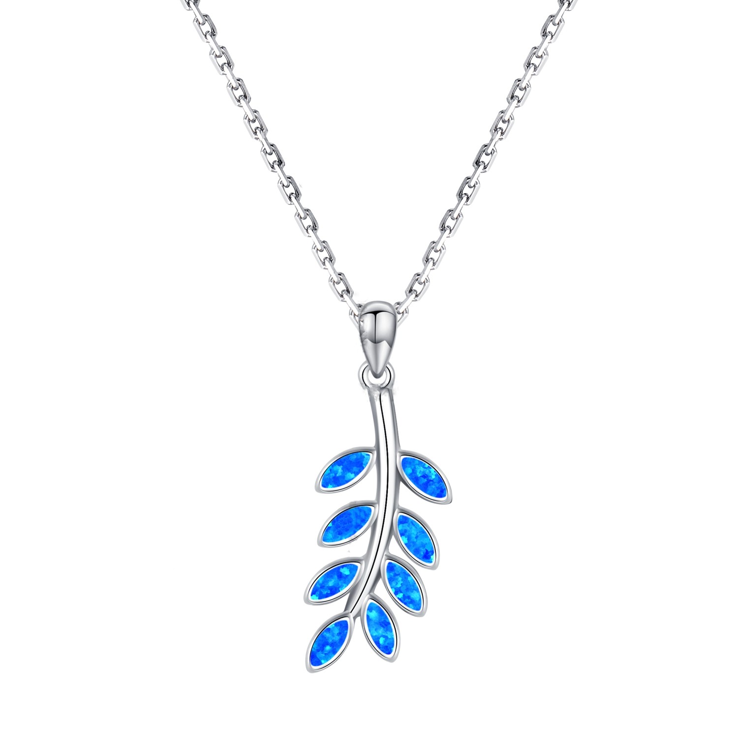 Sterling Silver Opal Dangle Maile Leaf Necklace Pendant