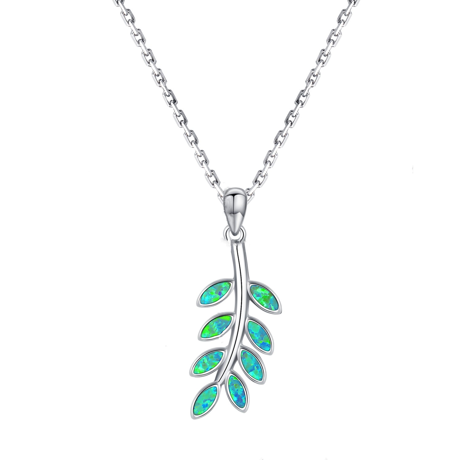 Sterling Silver Opal Dangle Maile Leaf Necklace Pendant