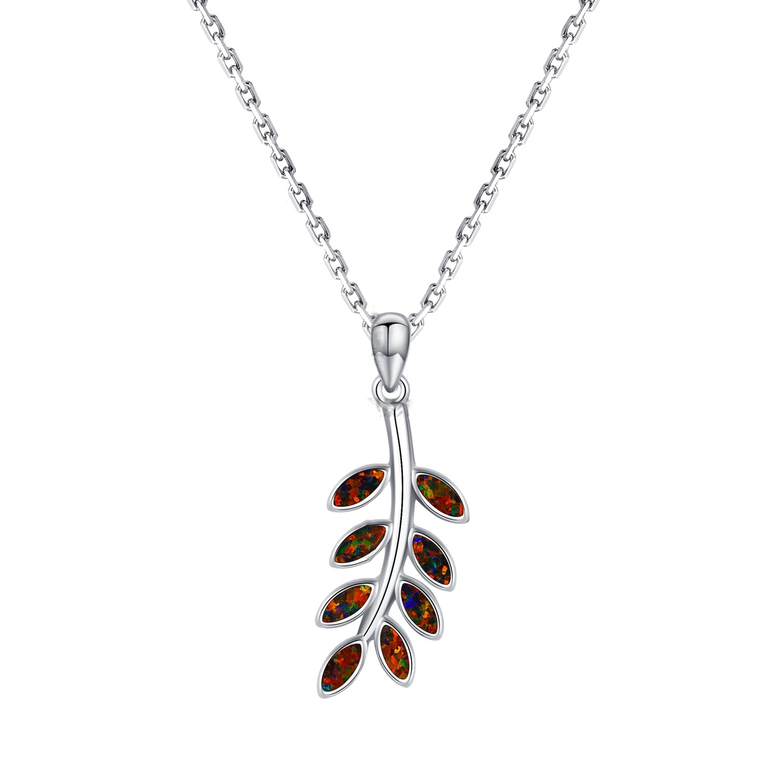 Sterling Silver Opal Dangle Maile Leaf Necklace Pendant