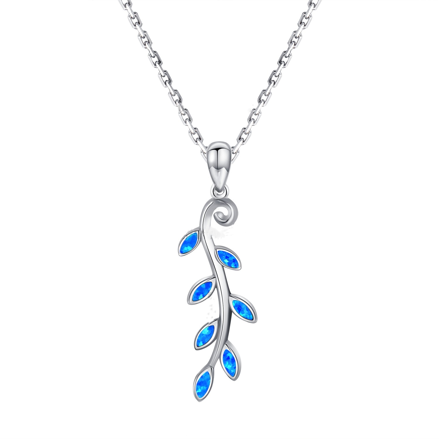 925 Sterling Silver opal Olive Leaf Necklace Pendant