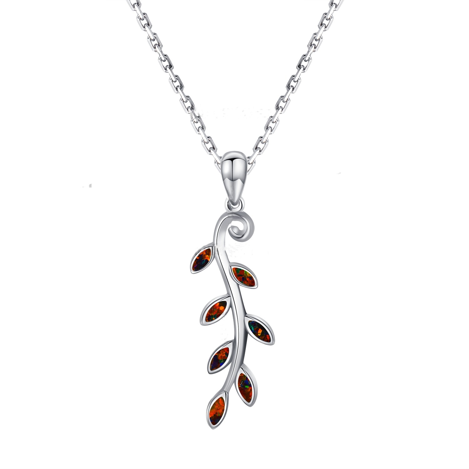 925 Sterling Silver opal Olive Leaf Necklace Pendant