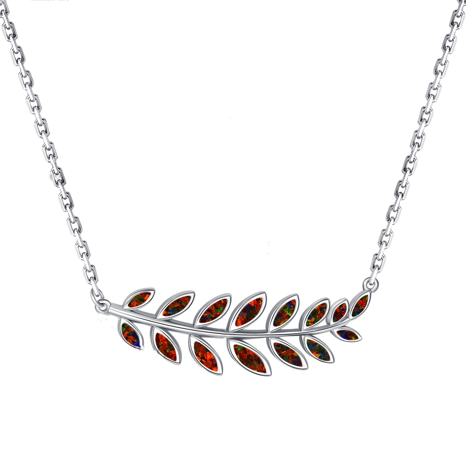 Sterling Silver Blue Opal Trendy Leaf Necklace