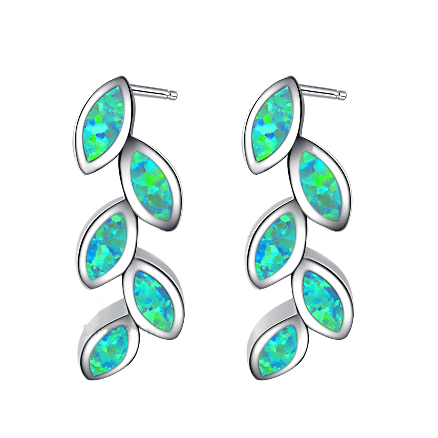 925 Sterling Silver Stud Leaf Opal Earrings
