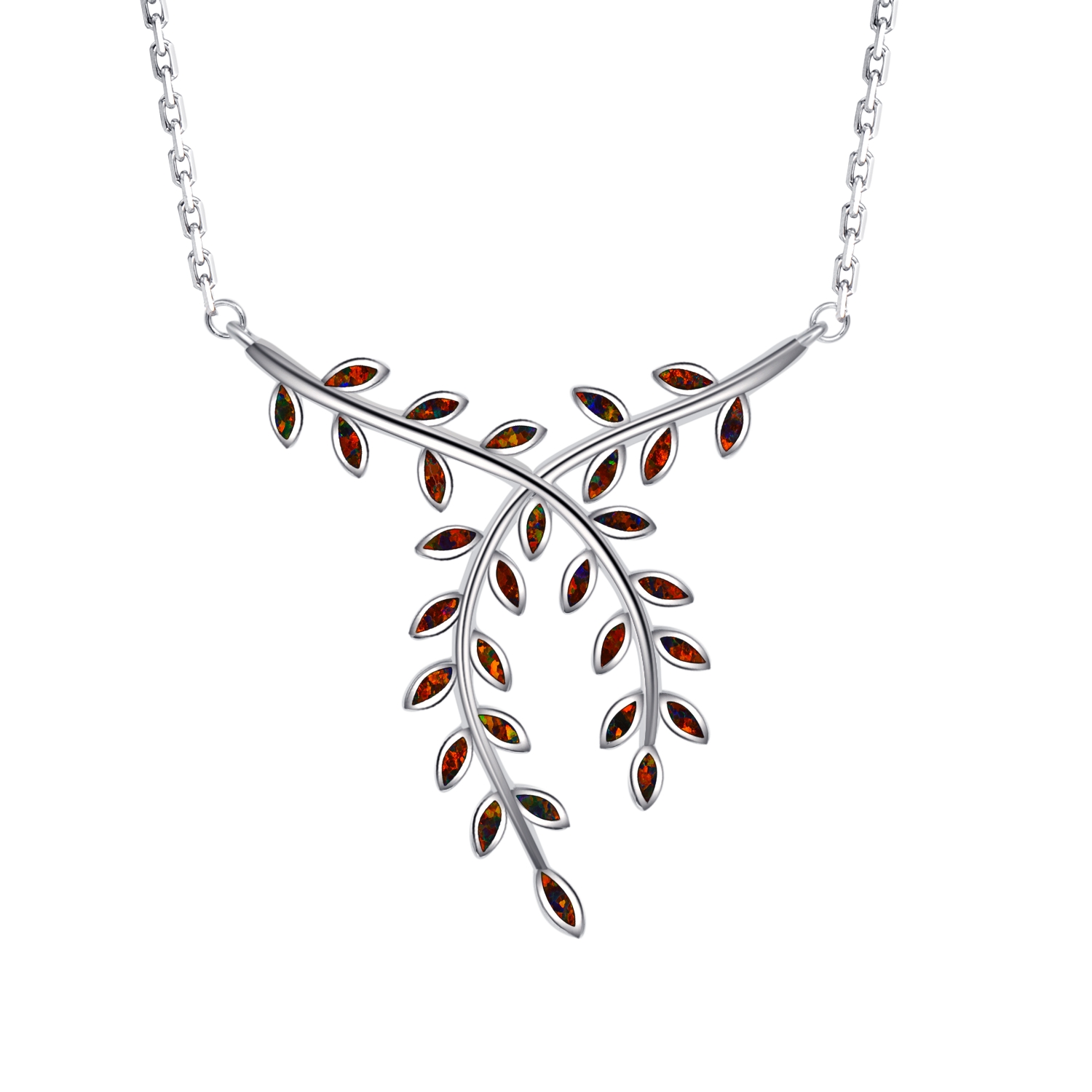 Blue Opal Olive Leaf Sterling Silver Necklace, Greek Jewelry