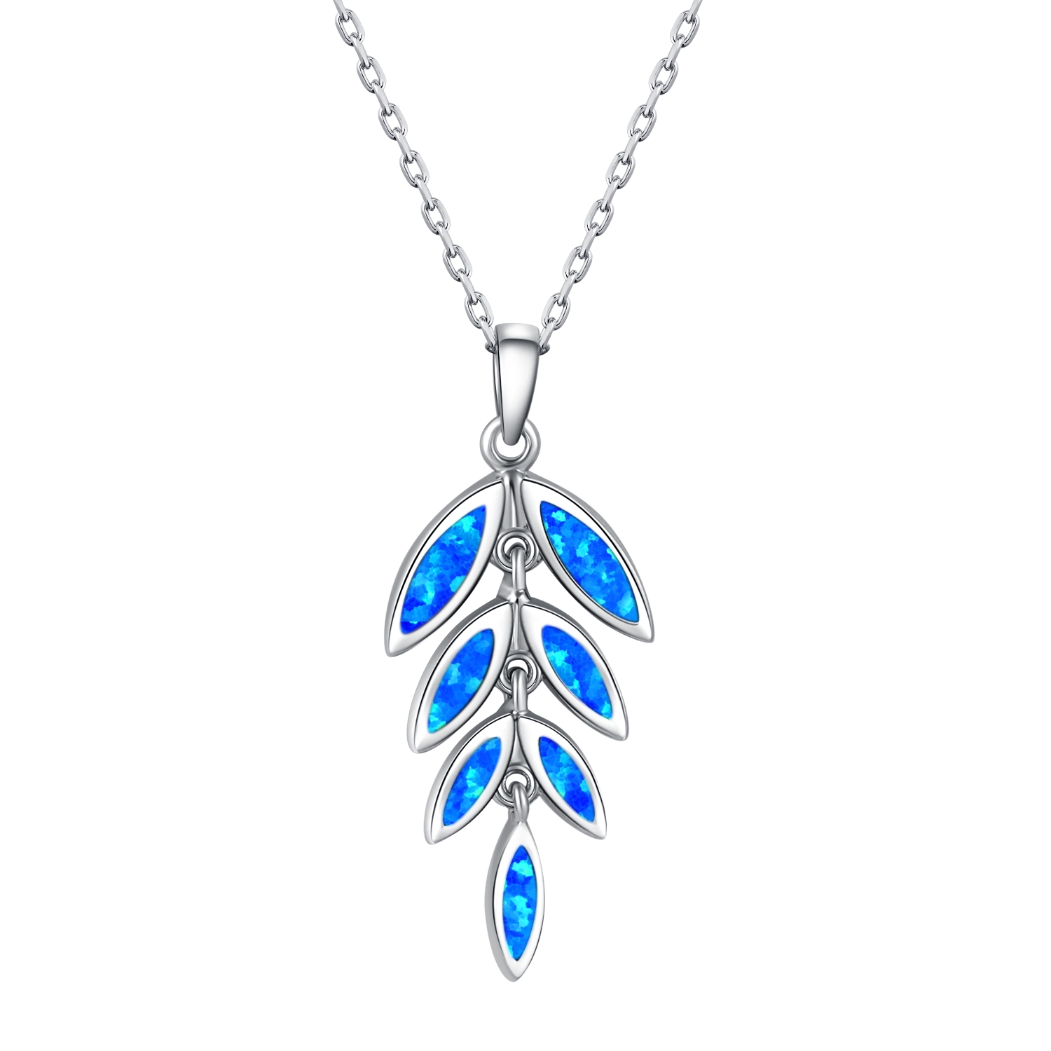 Sterling Silver Opal Dangle Maile Leaf Necklace Pendant