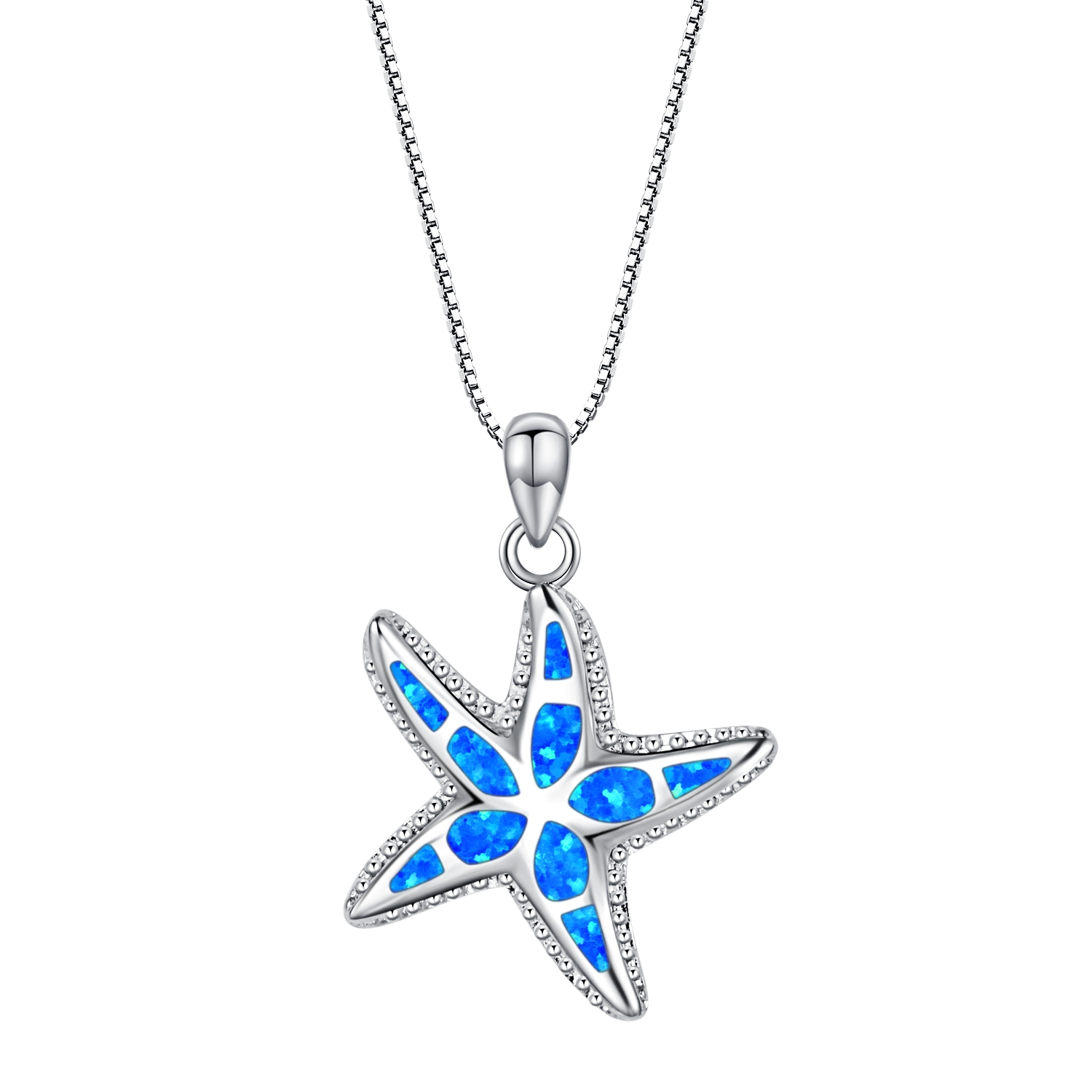 Blue Lab-Created Opal Inlay Starfish Pendant