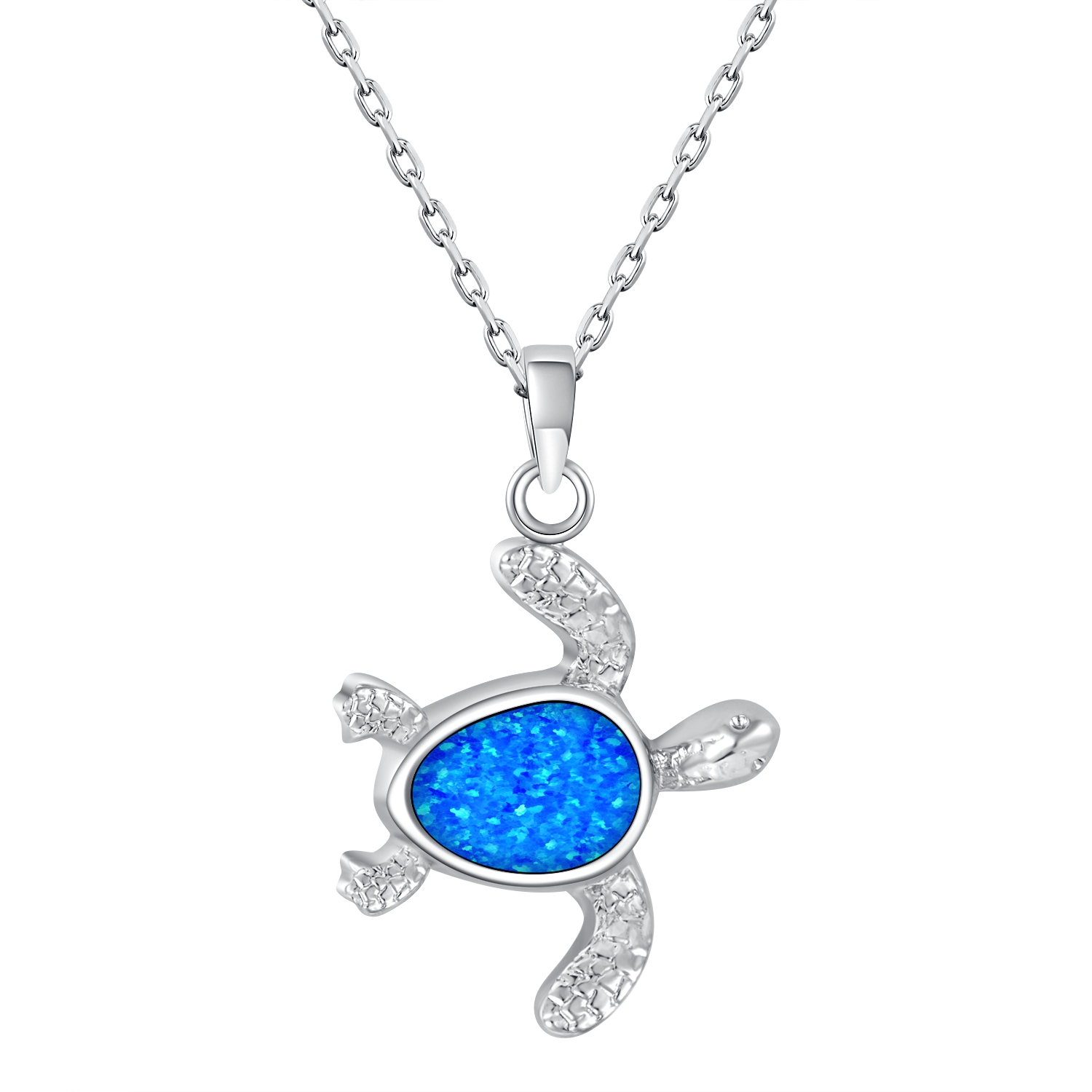 Beautiful Hawaiian Blue Opal Sea Turtle Necklace, Sterling Silver Blue Opal Turtle Pendant  Birthday Valentine Mom Gift, Island Jewelry